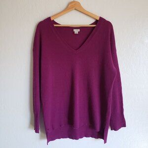 Halogen 100% Cashmere V-Neck Sweater Berry Women's XL Soft Knit Stretchy Preppy
